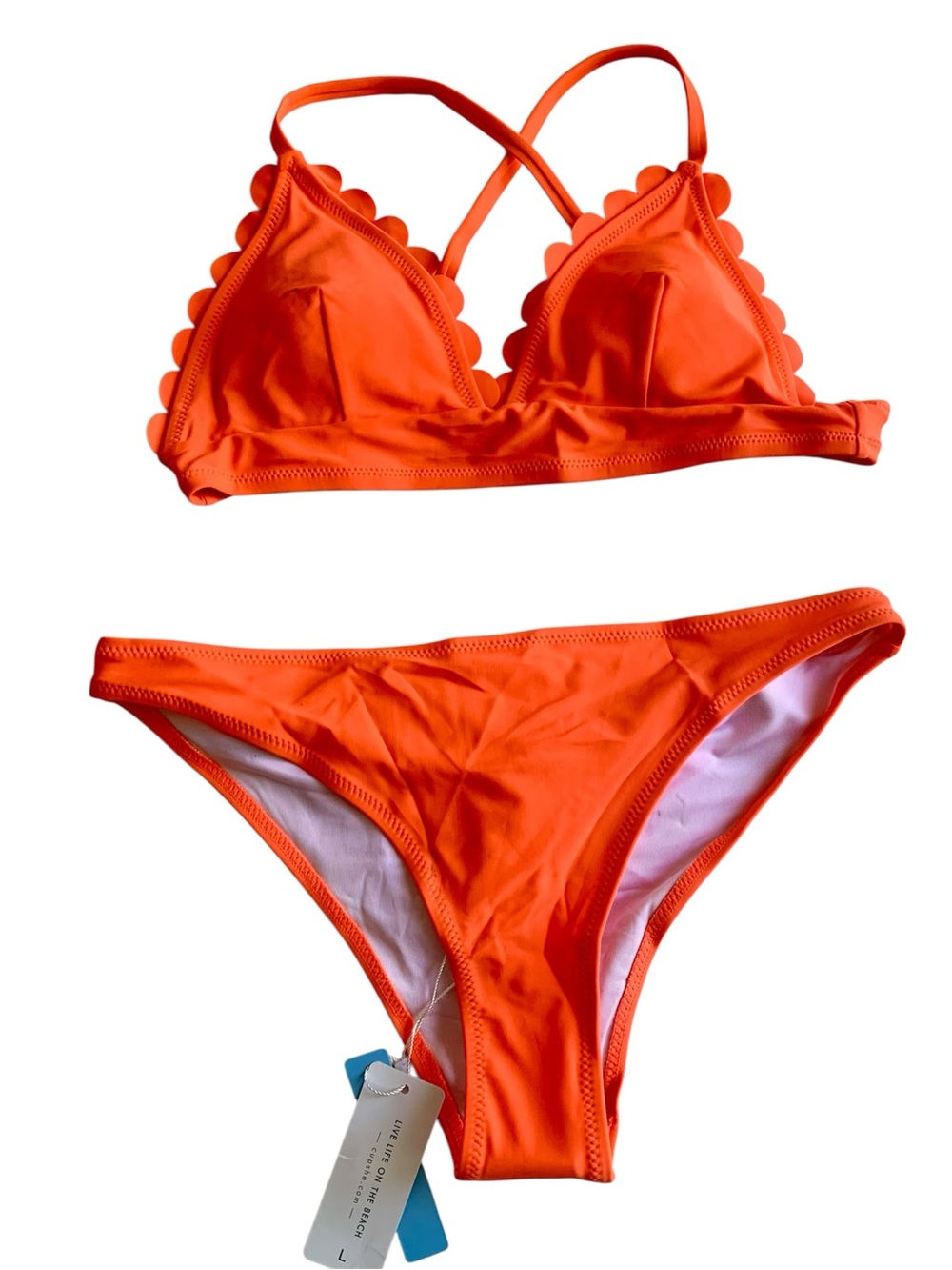 Cupshe Orange Scalloped Trim Triangle Bikini Set NWT Size L